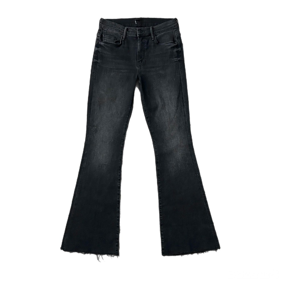 Mother The Weekender Fray Cotton Blend Black Night Shadow Flare Jeans Size 28 - Picture 2 of 9